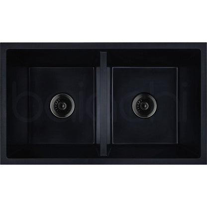 Baiachi Double Bowl Granite Kitchen Sink Black with Black Waste