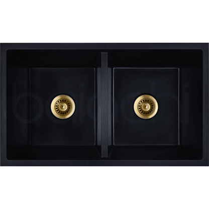 Baiachi 770 x 450 Double Bowl Granite Kitchen Sink Black with Black Waste