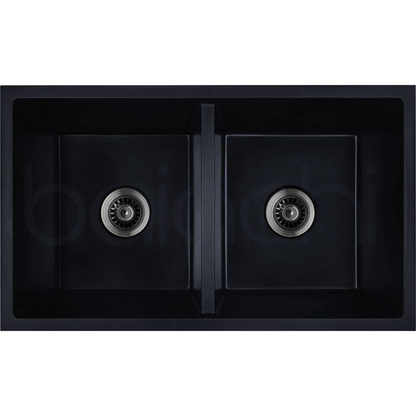 Baiachi 770 x 450 Double Bowl Granite Kitchen Sink Black with Black Waste