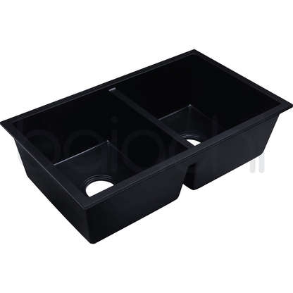 Baiachi 770 x 450 Double Bowl Granite Kitchen Sink Black with Black Waste
