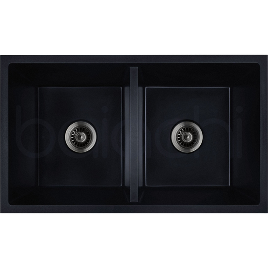 Baiachi Double Bowl Granite Kitchen Sink Black with Gun metal Waste