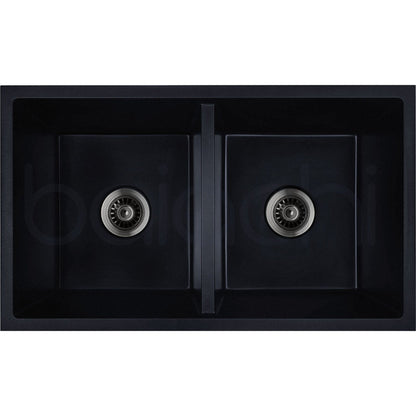 Baiachi Double Bowl Granite Kitchen Sink Black with Gun metal Waste