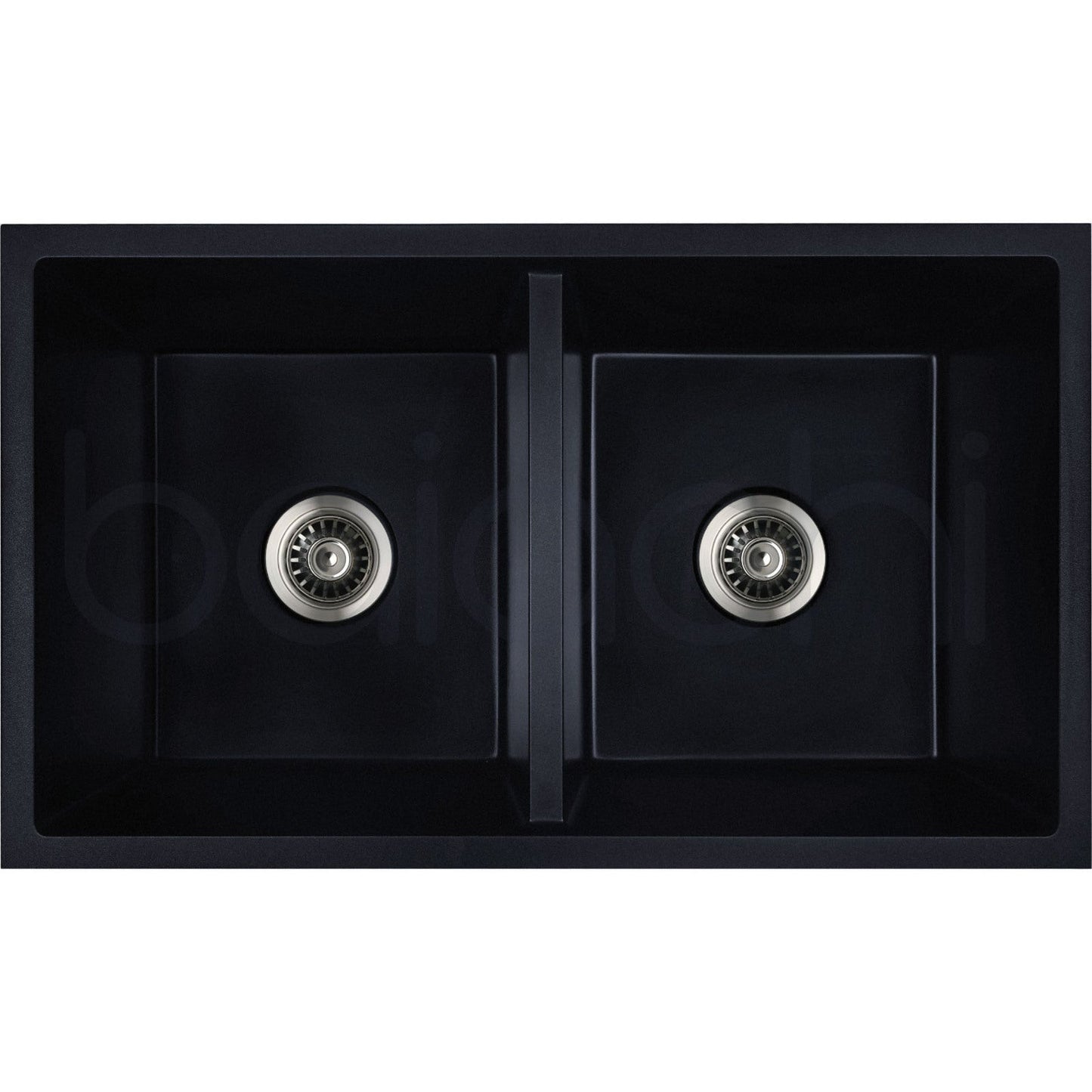 Baiachi 770 x 450 Double Bowl Granite Kitchen Sink Black with Stainless Steel Waste