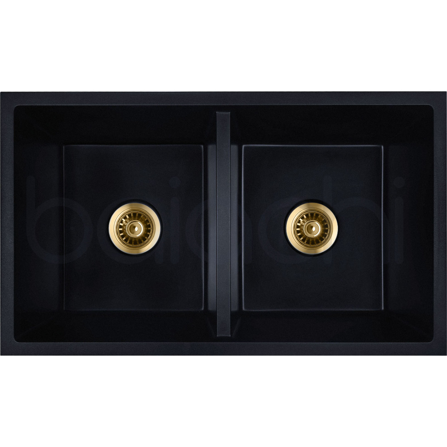 Baiachi 770 x 450 Double Bowl Granite Kitchen Sink Black with Stainless Steel Waste