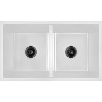 Baiachi Double Bowl Granite Kitchen Sink White with Black Waste
