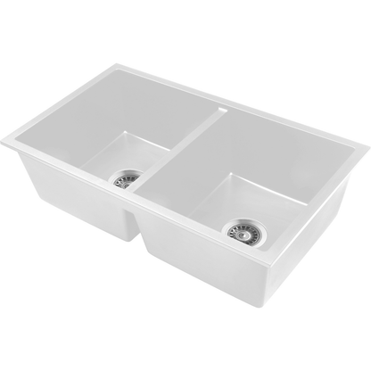 Baiachi 770 x 450 Double Bowl Granite Kitchen Sink White with Gun metal Waste