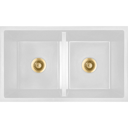 Baiachi 770 x 450 Double Bowl Granite Kitchen Sink White with Gun metal Waste