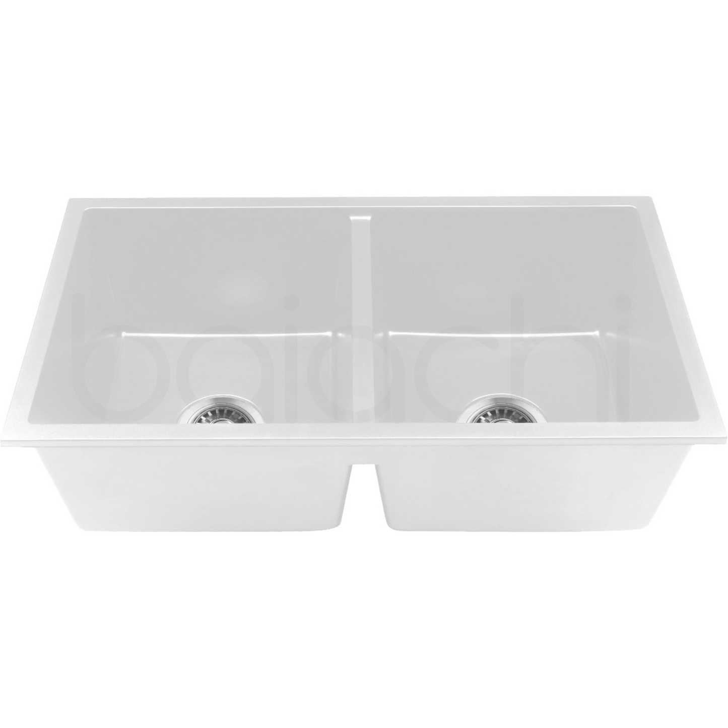 Baiachi 770 x 450 Double Bowl Granite Kitchen Sink White with Stainless Steel Waste