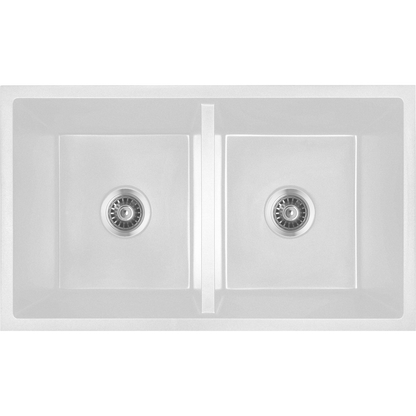 Baiachi 770 x 450 Double Bowl Granite Kitchen Sink White with Stainless Steel Waste