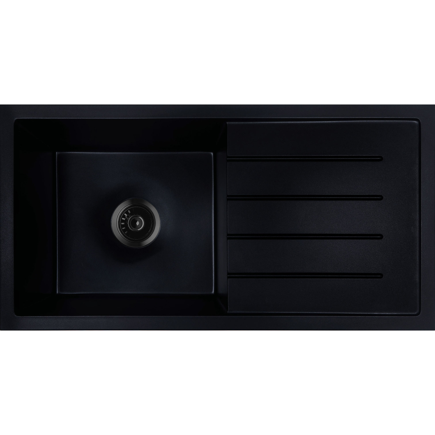 Baiachi 860 x 450 Single Bowl and Drainer Granite Kitchen Sink Black with Brushed Gold Waste