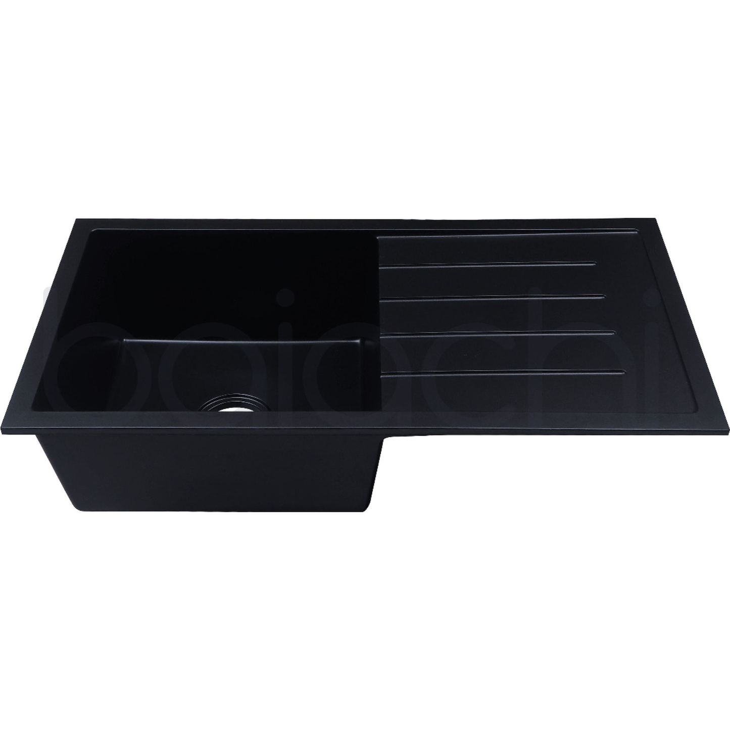Baiachi 860 x 450 Single Bowl and Drainer Granite Kitchen Sink Black with Black Waste