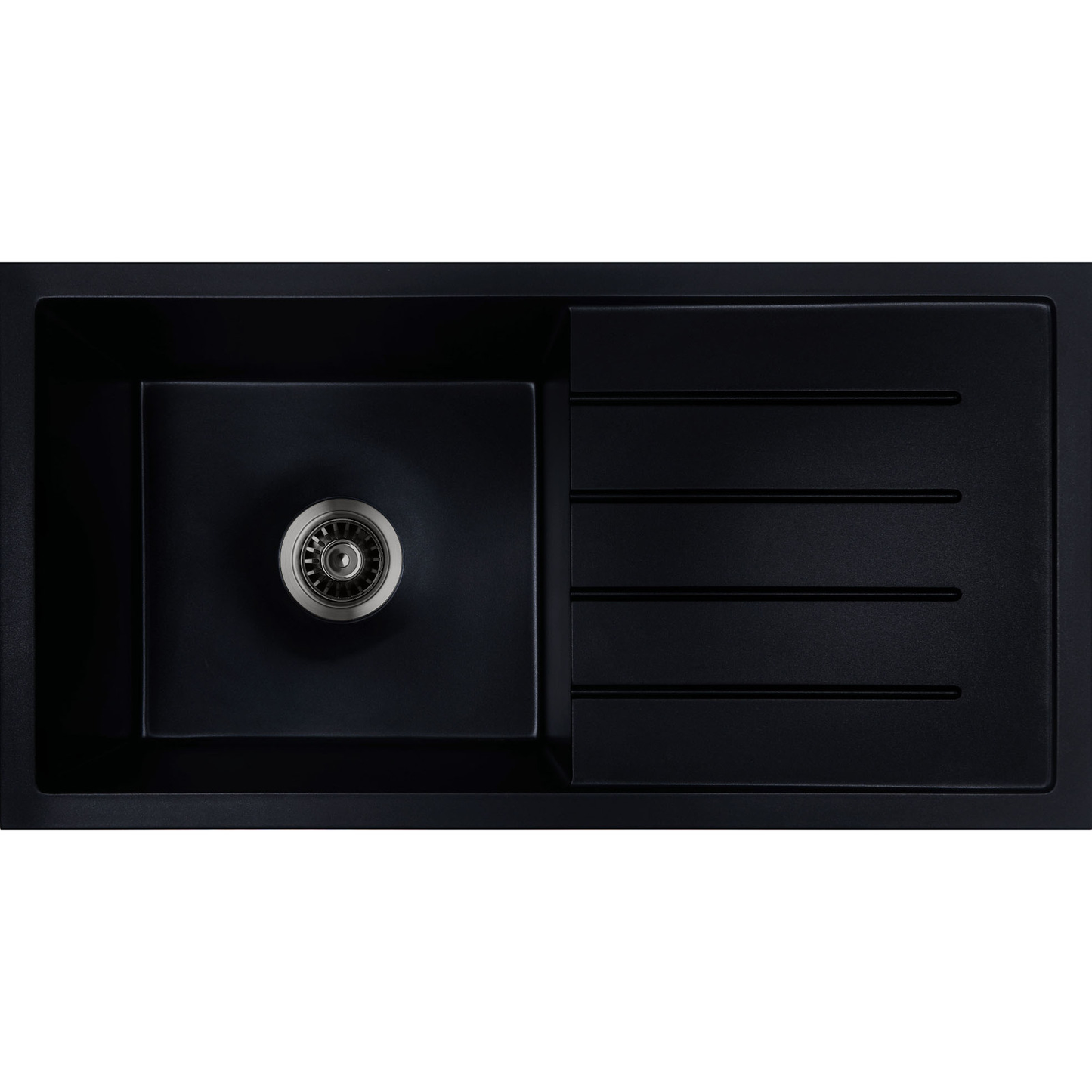 Baiachi 860 x 450 Single Bowl and Drainer Granite Kitchen Sink Black with Stainless Steel Waste