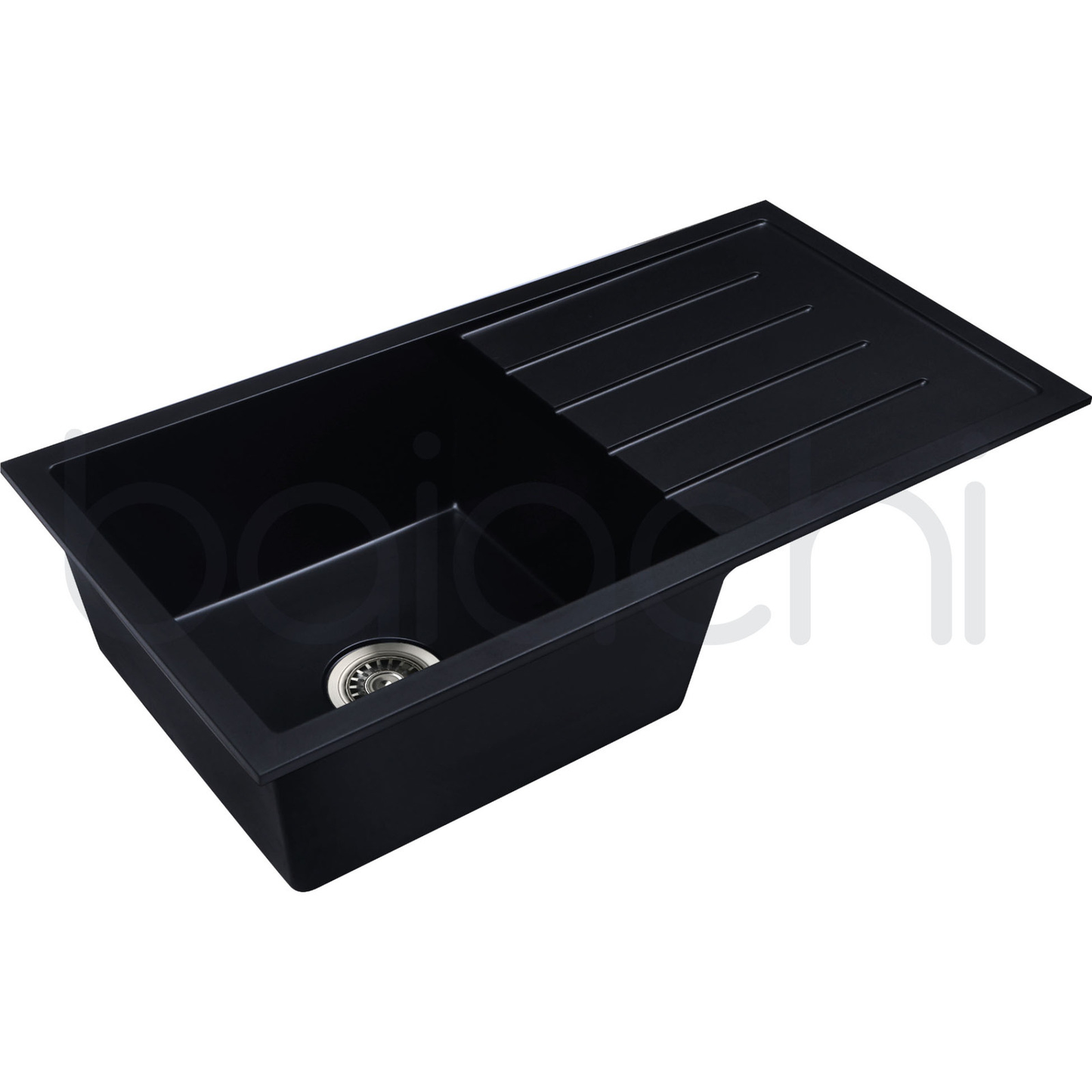 Baiachi 860 x 450 Single Bowl and Drainer Granite Kitchen Sink Black with Antique Bronze Waste
