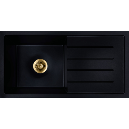 Baiachi 860 x 450 Single Bowl and Drainer Granite Kitchen Sink Black with Stainless Steel Waste