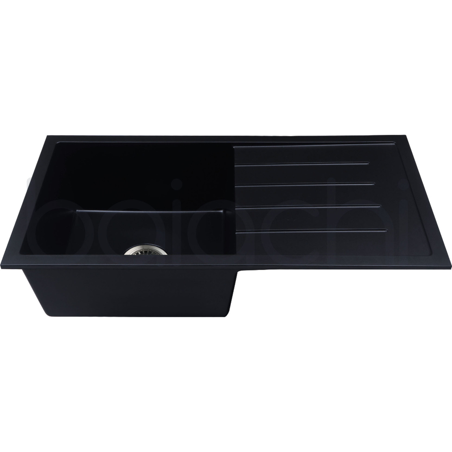 Baiachi 860 x 450 Single Bowl and Drainer Granite Kitchen Sink Black with Stainless Steel Waste