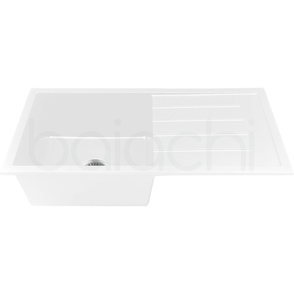 Baiachi 860 x 450 Single Bowl and Drainer Granite Kitchen Sink White with Brushed Gold Waste