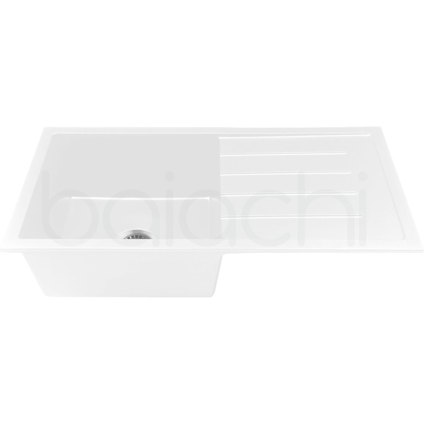 Baiachi 860 x 450 Single Bowl and Drainer Granite Kitchen Sink White with Gun metal Waste