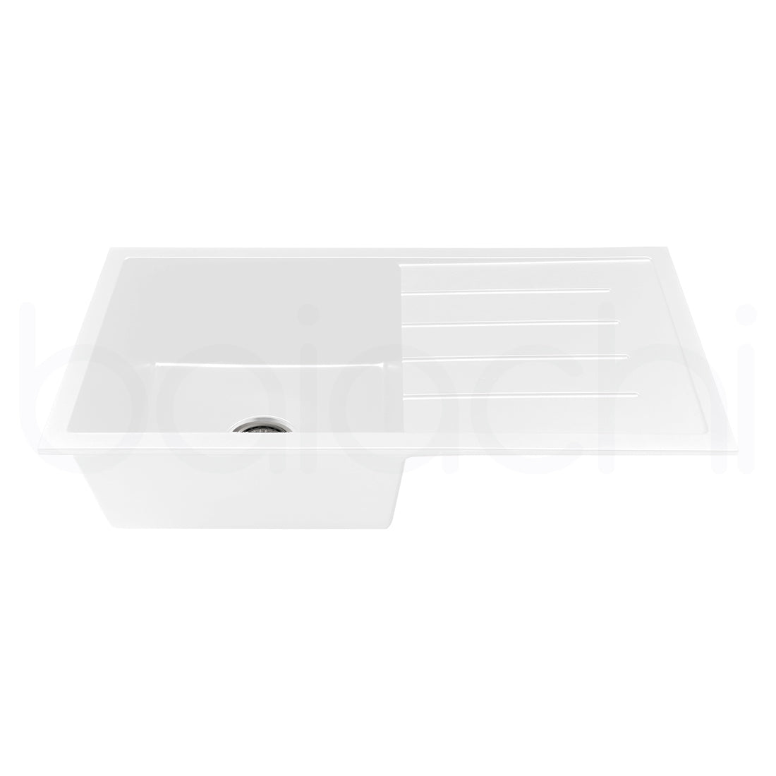 Baiachi 860 x 450 Single Bowl and Drainer Granite Kitchen Sink White with Antique Bronze Waste