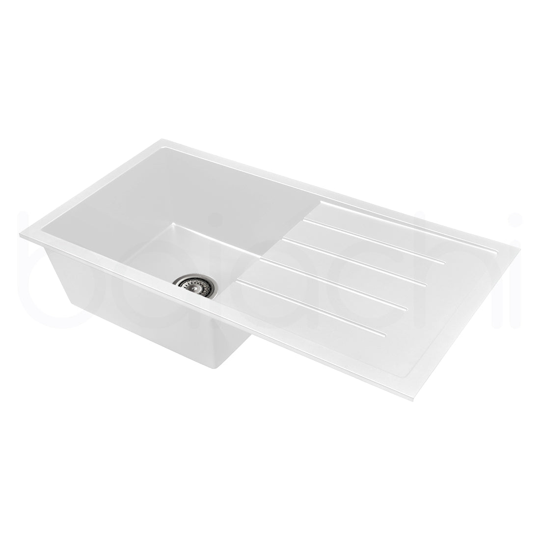 Baiachi 860 x 450 Single Bowl and Drainer Granite Kitchen Sink White with Antique Bronze Waste