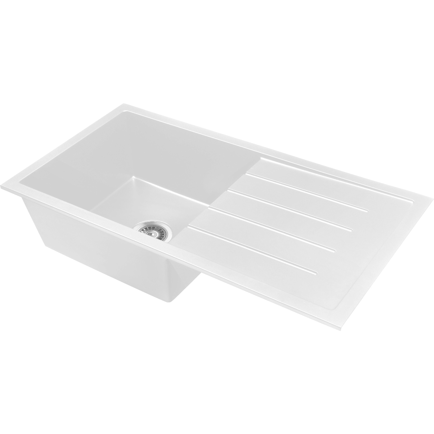 Baiachi 860 x 450 Single Bowl and Drainer Granite Kitchen Sink White with Brushed Copper Waste