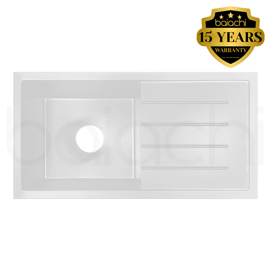 Baiachi 860 x 450 Single Bowl and Drainer Granite Kitchen Sink White with Antique Bronze Waste