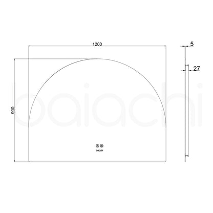 Baiachi LED Halfmoon 1200mmx900mm Backlit Anti-Fog Mirror