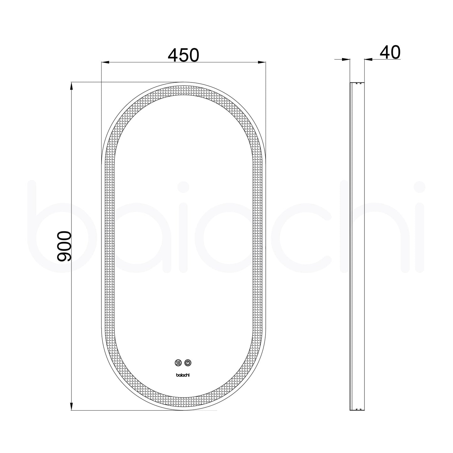 Baiachi Cora LED Oval 450mmx900mm Frame Mirror Brushed Silver