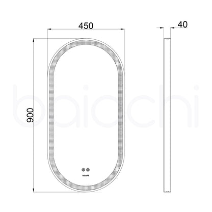 Baiachi Cora LED Oval 450mmx900mm Frame Mirror Brushed Silver