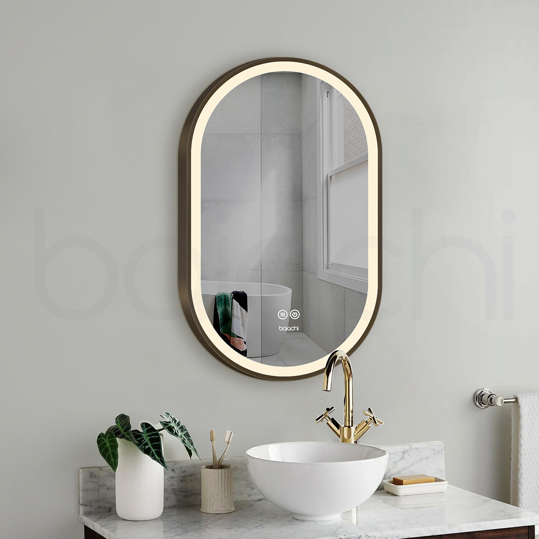 Baiachi Cora LED Oval 600mmx900mm Frame Mirror Antique Bronze