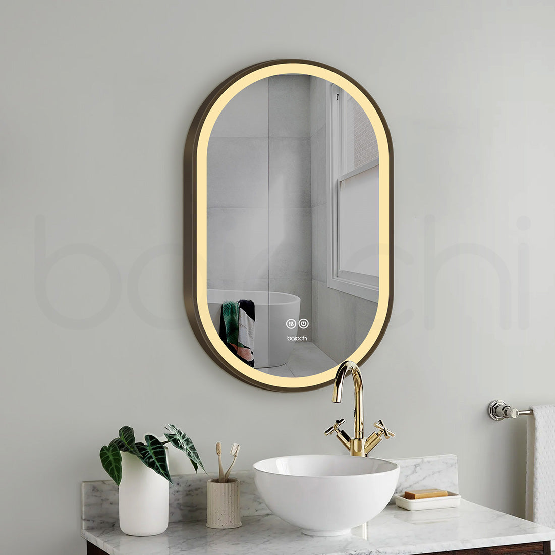 Baiachi Cora LED Oval 600mmx900mm Frame Mirror Antique Bronze