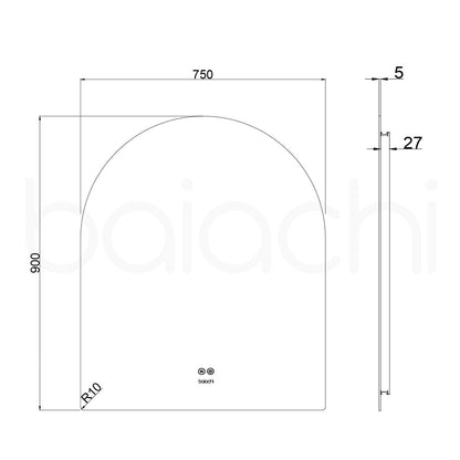 Baiachi LED ARCH 750mmx900mm Backlit Anti-Fog Mirror