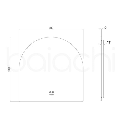 Baiachi LED Halfmoon 900mmx900mm Backlit Anti-Fog Mirror