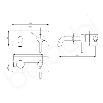Baiachi Moreton Slimline Wall Basin Mixer Chrome