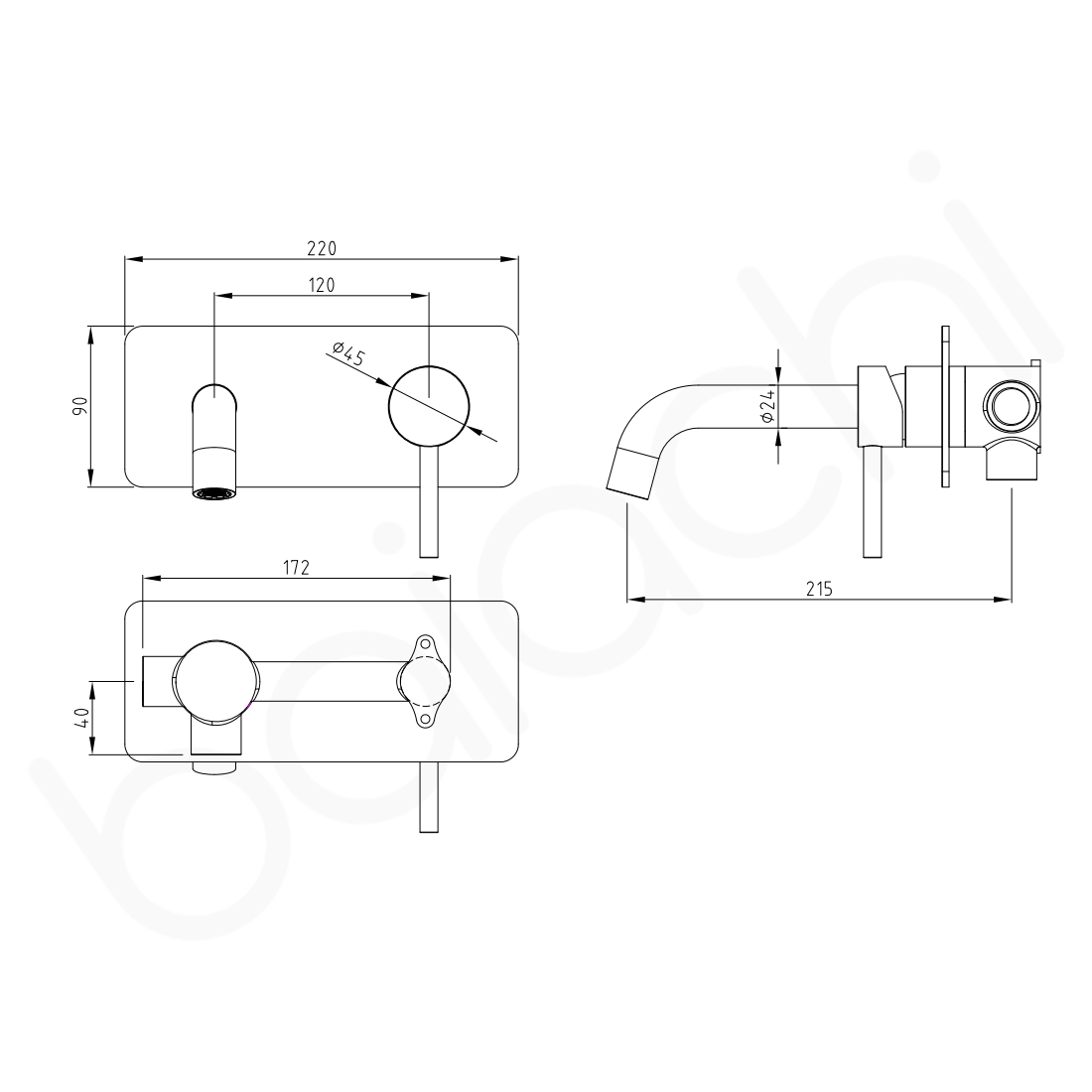 Baiachi Moreton Slimline Wall Basin Mixer Brushed Nickel
