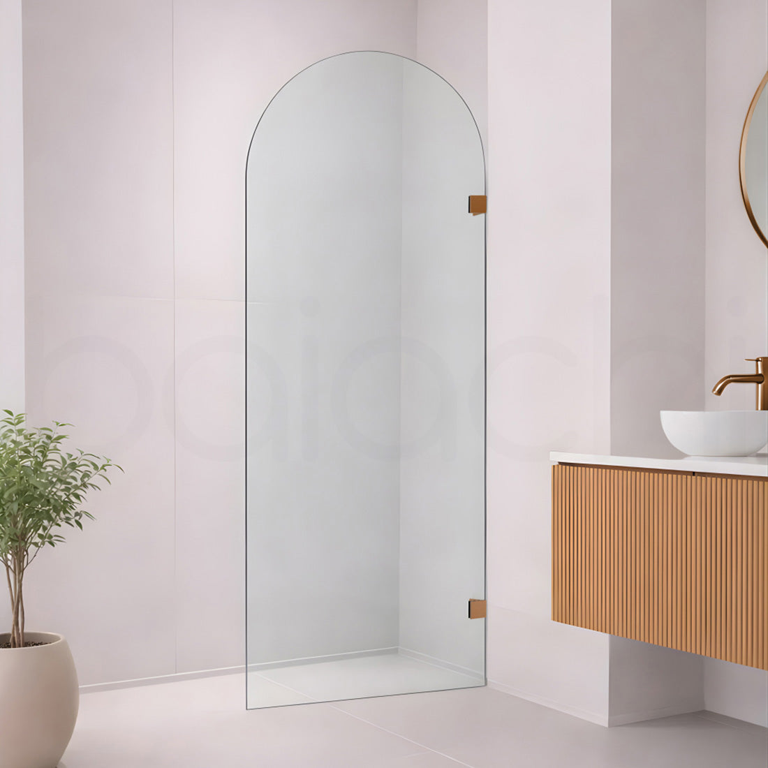 Baiachi 900mm Arched Glass Fixed Panel Shower Screen Brushed Copper