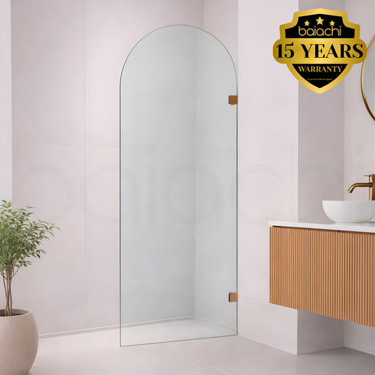 Baiachi 1200mm Arched Glass Fixed Panel Shower Screen Brushed Copper