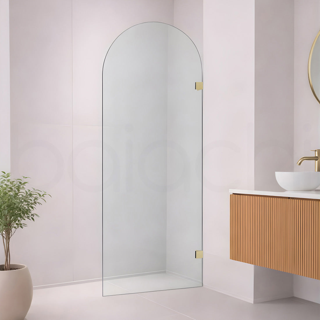 Baiachi 900mm Arched Glass Fixed Panel Shower Screen Brushed Gold