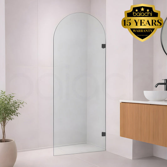 Baiachi 900mm Arched Glass Fixed Panel Shower Screen Matte Black