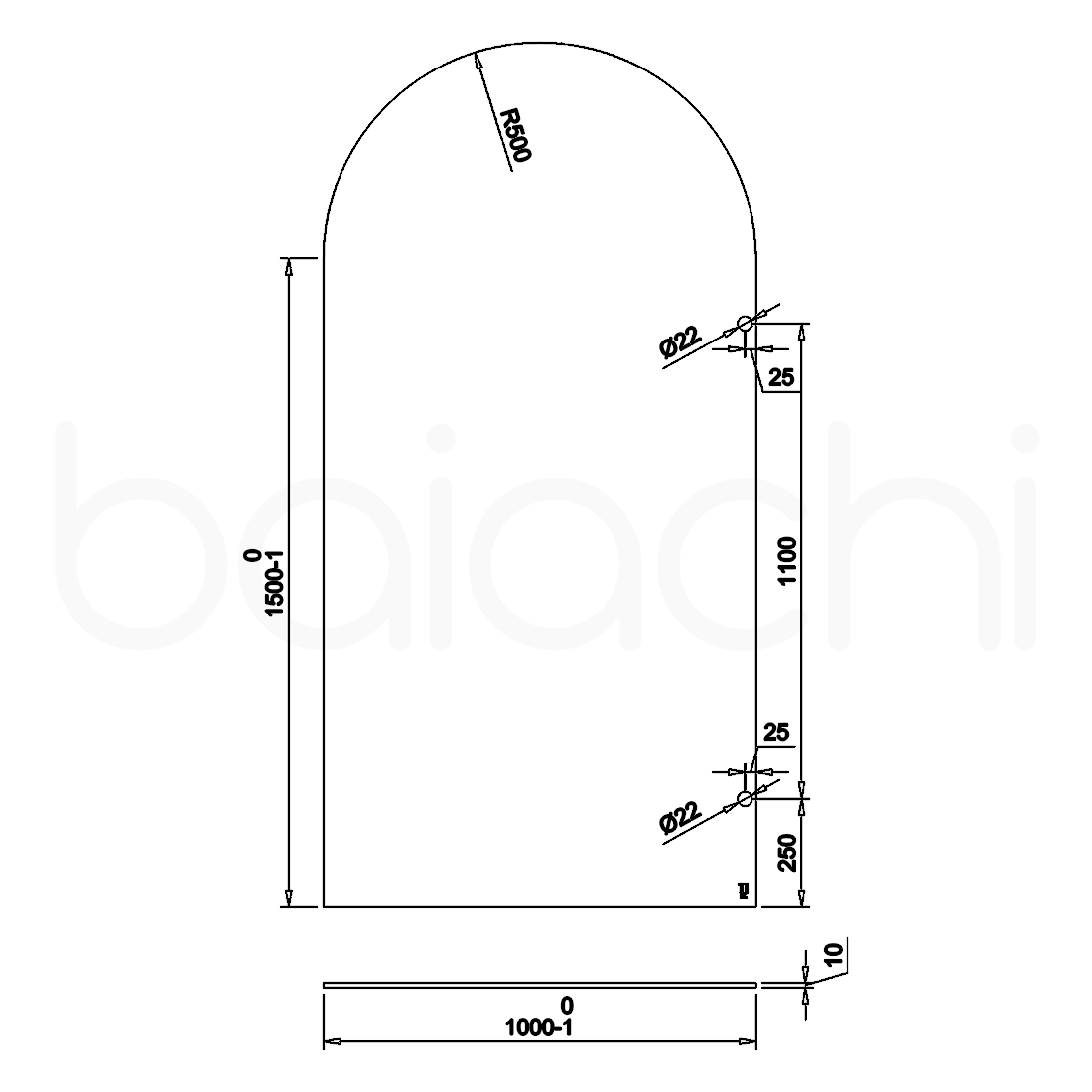 Baiachi 1000mm Arched Glass Fixed Panel Shower Screen Gun Metal