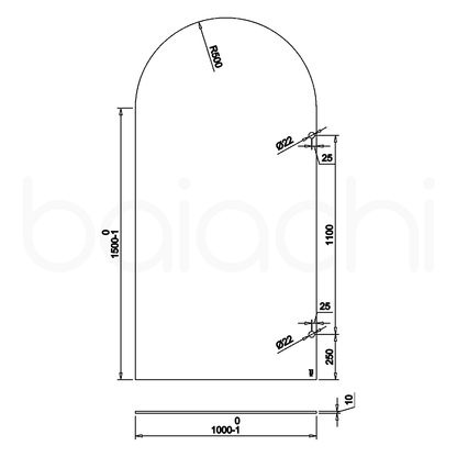 Baiachi 1000mm Arched Glass Fixed Panel Shower Screen Brushed Gold