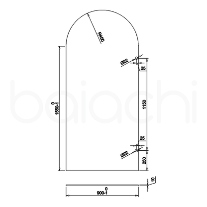 Baiachi 900mm Arched Glass Fixed Panel Shower Screen Brushed Copper