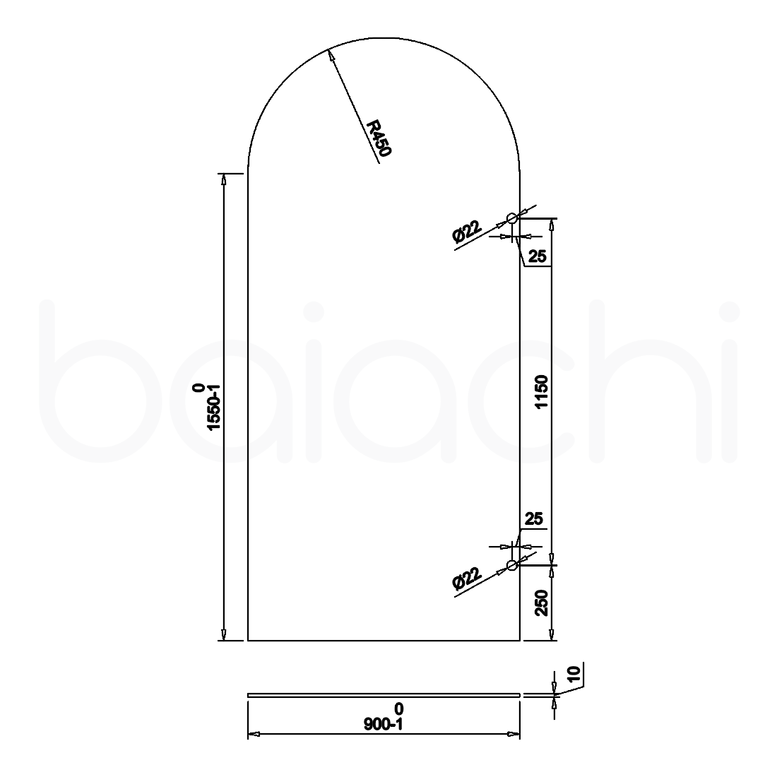 Baiachi 900mm Arched Glass Fixed Panel Shower Screen Antique Brass