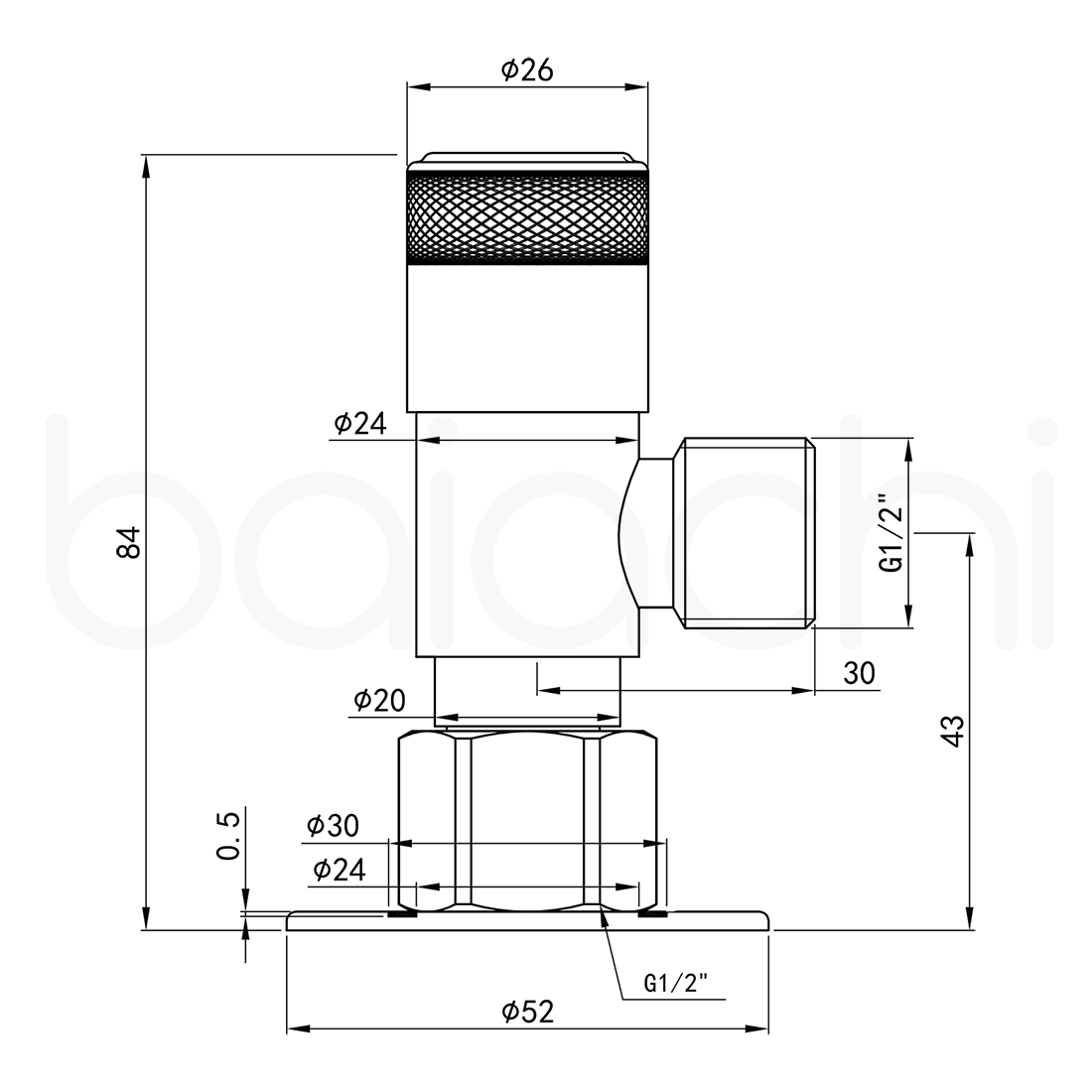 Baiachi Shattaf Loose Nut Mini Cistern Stop Stainless Steel Quarter Turn with Backflow Valve Brushed Nickel