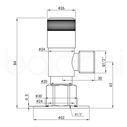 Baiachi Shattaf Loose Nut Mini Cistern Stop Stainless Steel Quarter Turn with Backflow Valve Brushed Nickel