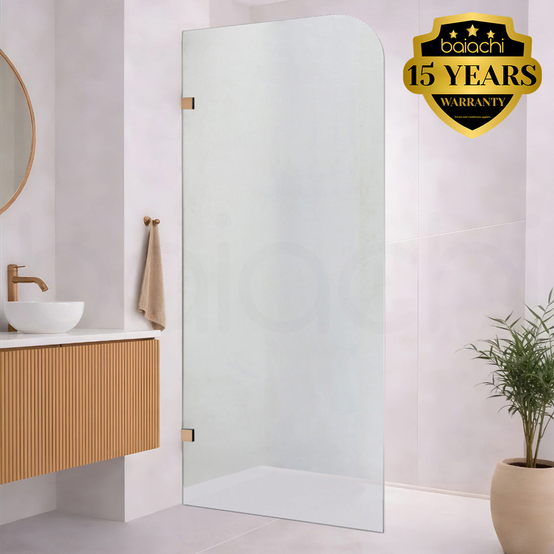 Baiachi 1200mm Curved Fixed Panel Shower Screen Brushed Copper