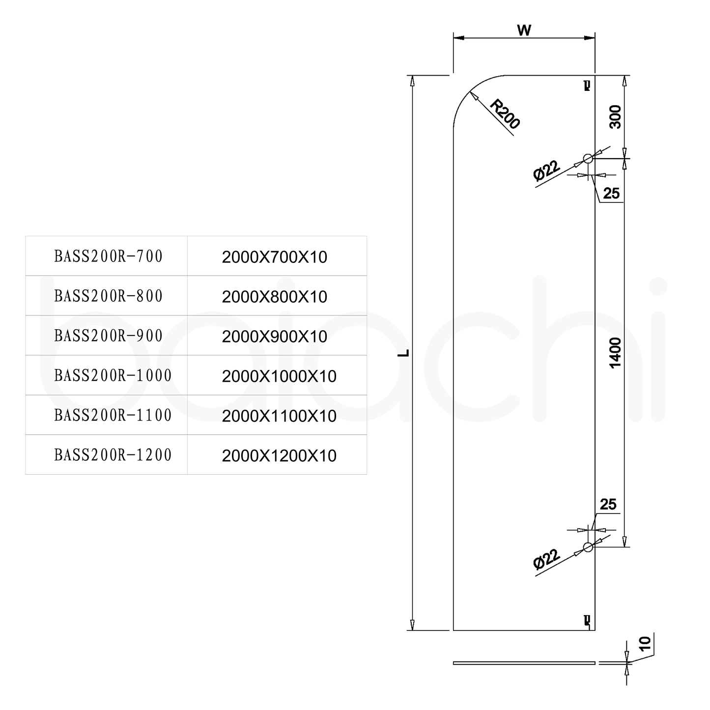 Baiachi 1200mm Curved Fixed Panel Shower Screen Chrome