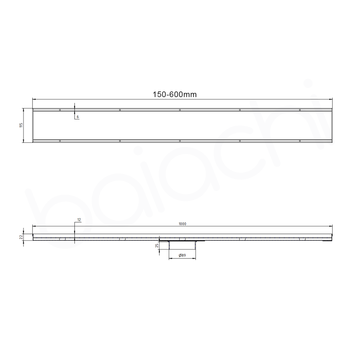 Baiachi 150-600mm Linear Tile Insert Adjustable Floor Waste Brushed Copper