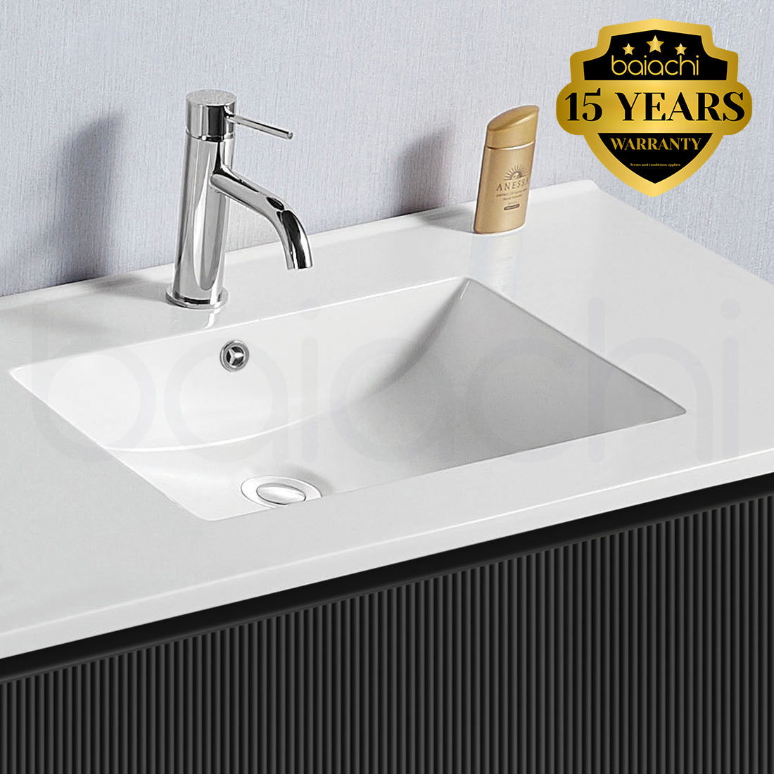 Baiachi Clermont 1200 Black Fluted Wall Hung Bathroom Vanity Ceramic Basin