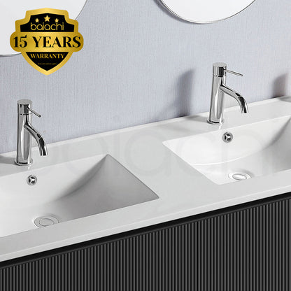 Baiachi Clermont 1200 Black Fluted Wall Hung Bathroom Vanity Double Ceramic Basin
