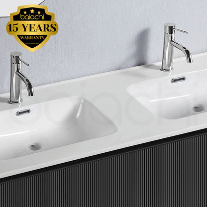 Baiachi Clermont 1200 Black Fluted Wall Hung Bathroom Vanity Double Ceramic Basin